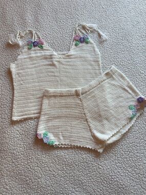 Domini Crochet Knit Shorts & Tank Set Boho Festival Coachella Cream
